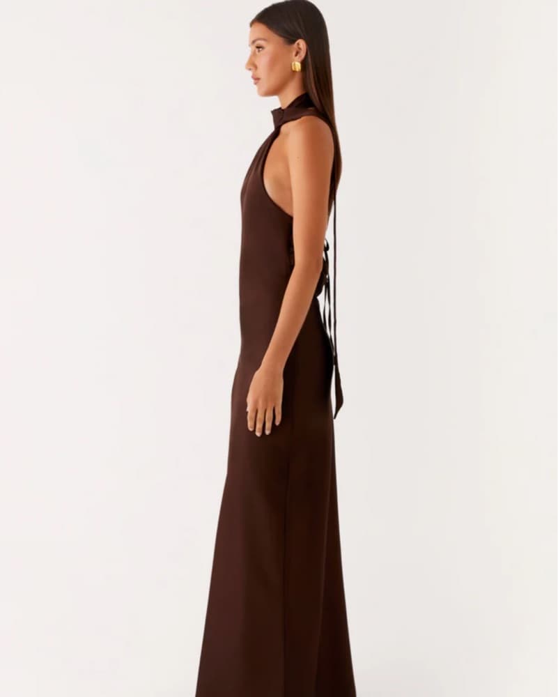 Brown Satin Maxi Dress - Image 3