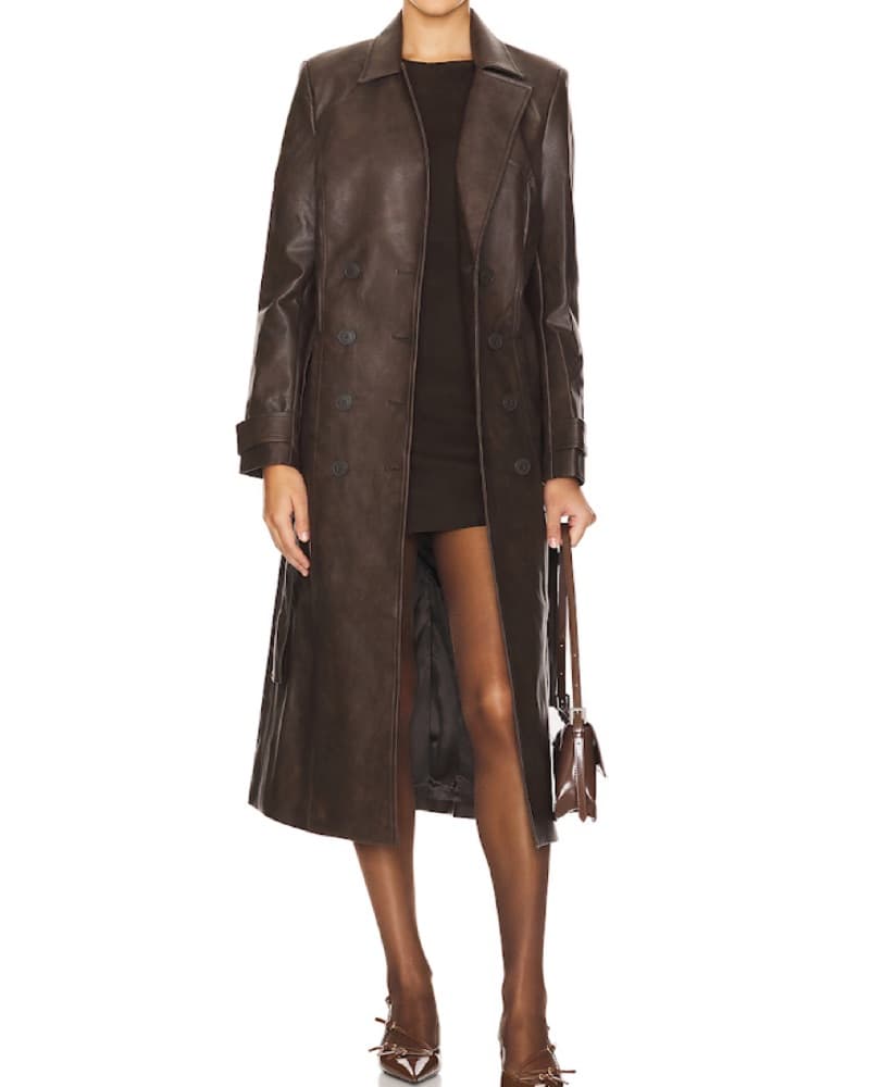 Bardot Faux Leather Trench Coat - Brown - Image 1