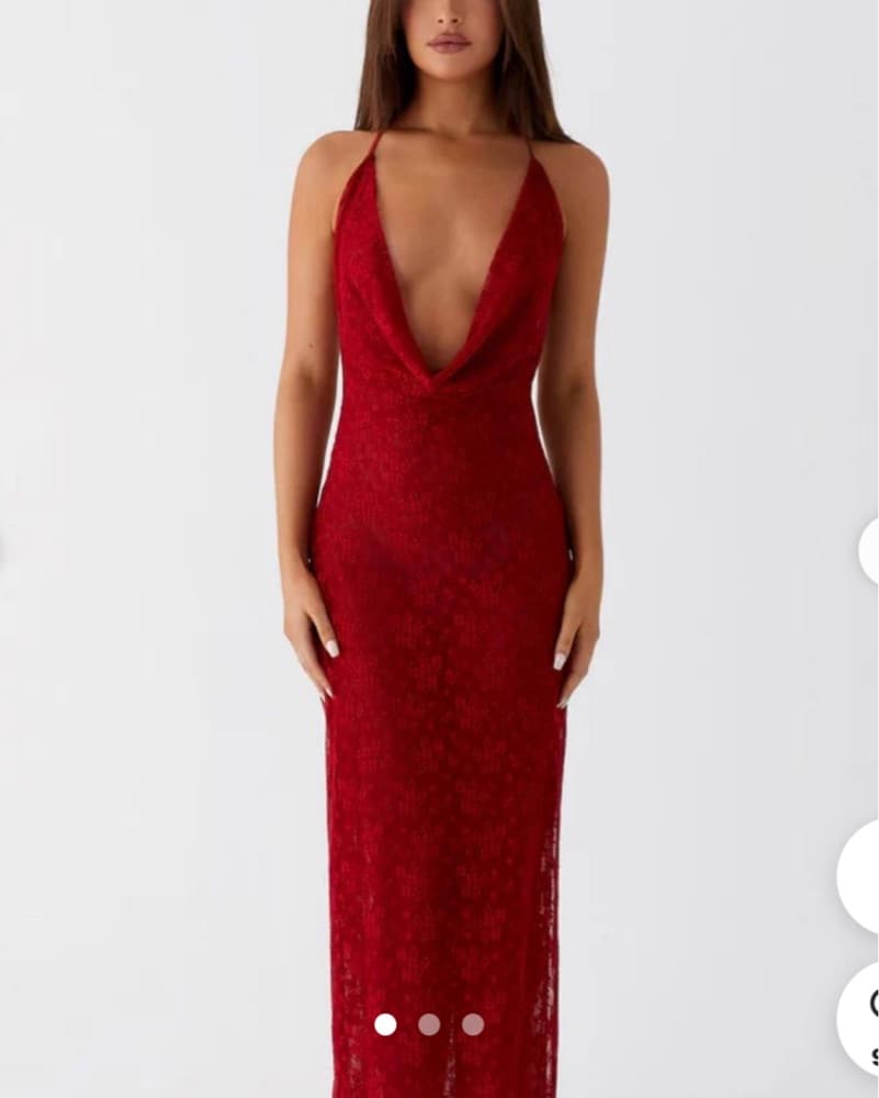 Red Lace Cowl Neck Maxi Dress - Image 2