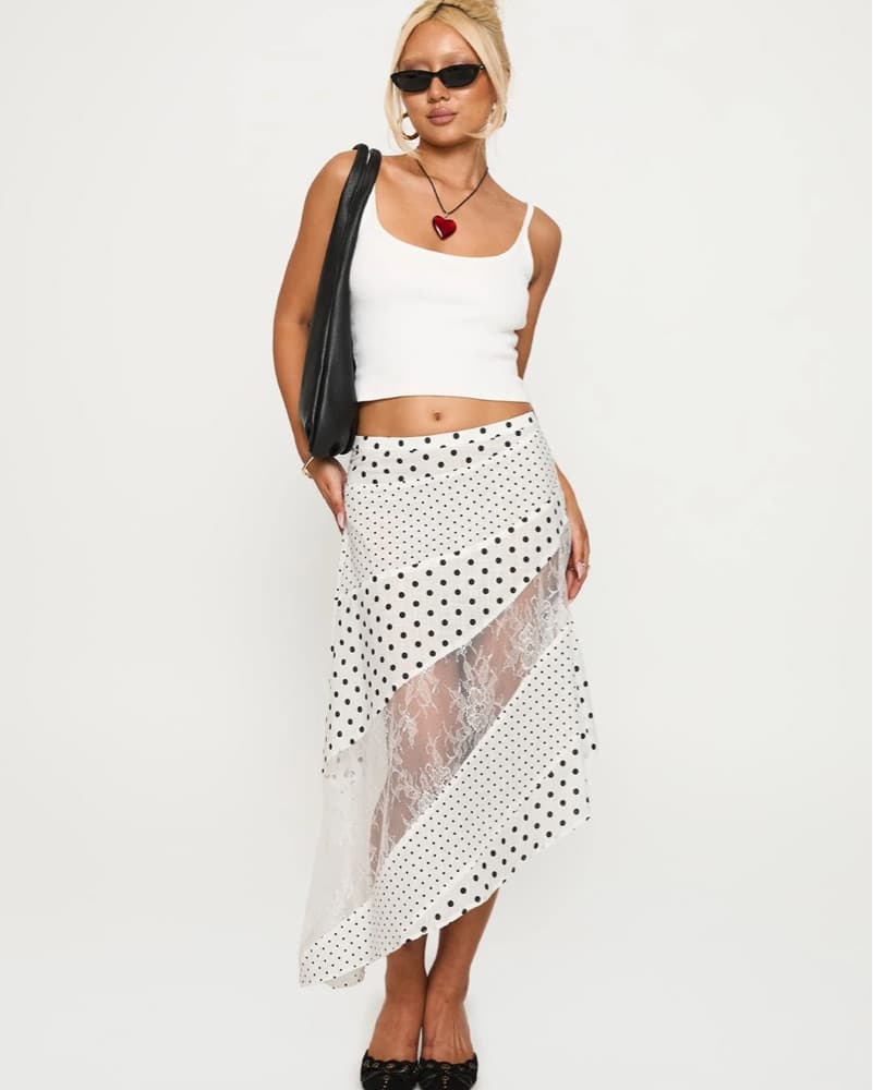 Polka Dot Lace Midi Skirt - Image 2