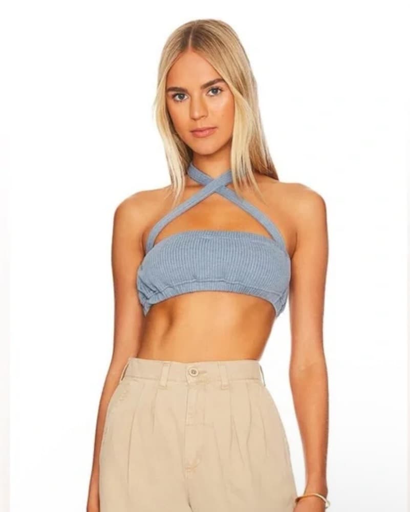 WeWoreWhat Tie Halter Top Blue - Image 1