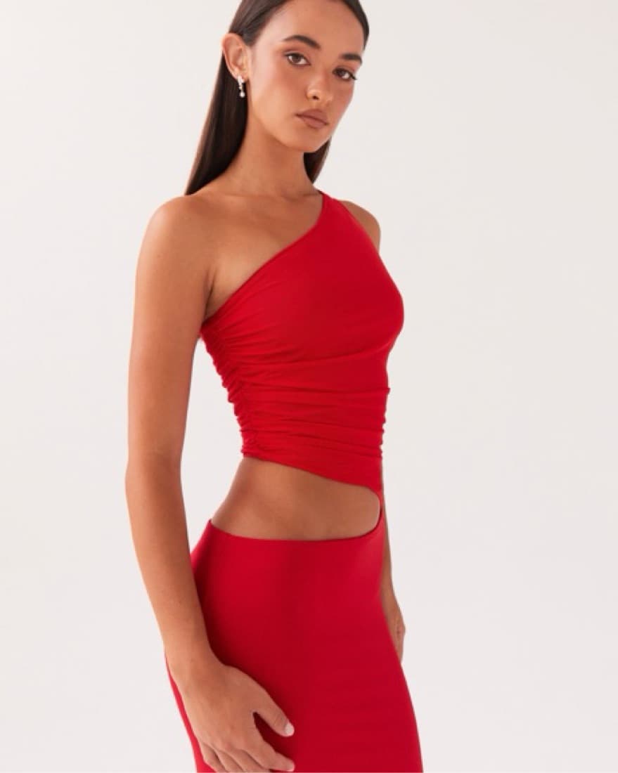 One-Shoulder Red Maxi Cutout Dress - Image 4