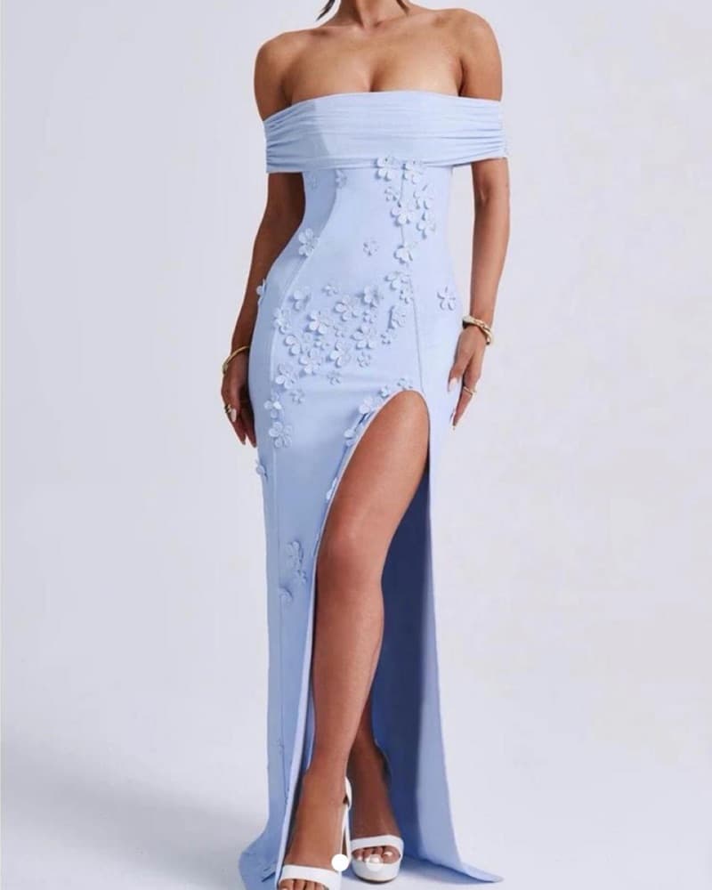 Elegant Off-Shoulder Floral Gown - Image 2