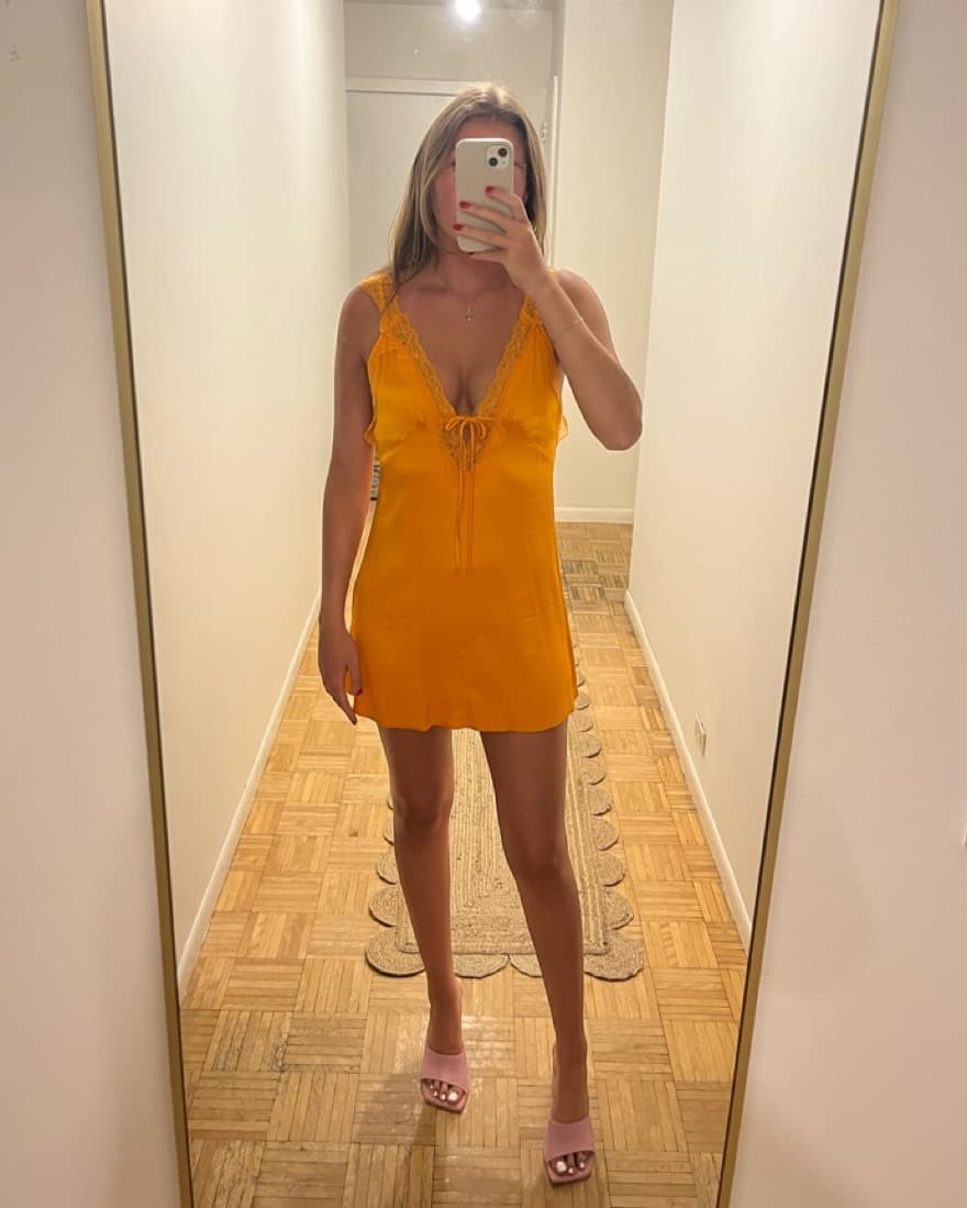 Mini Orange Silk Slip Dress - Image 1