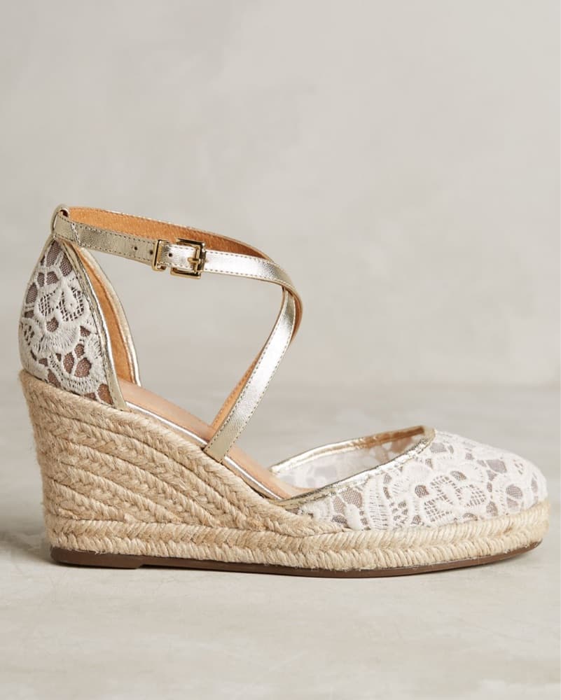 White Lace Espadrille Wedges  - Image 2