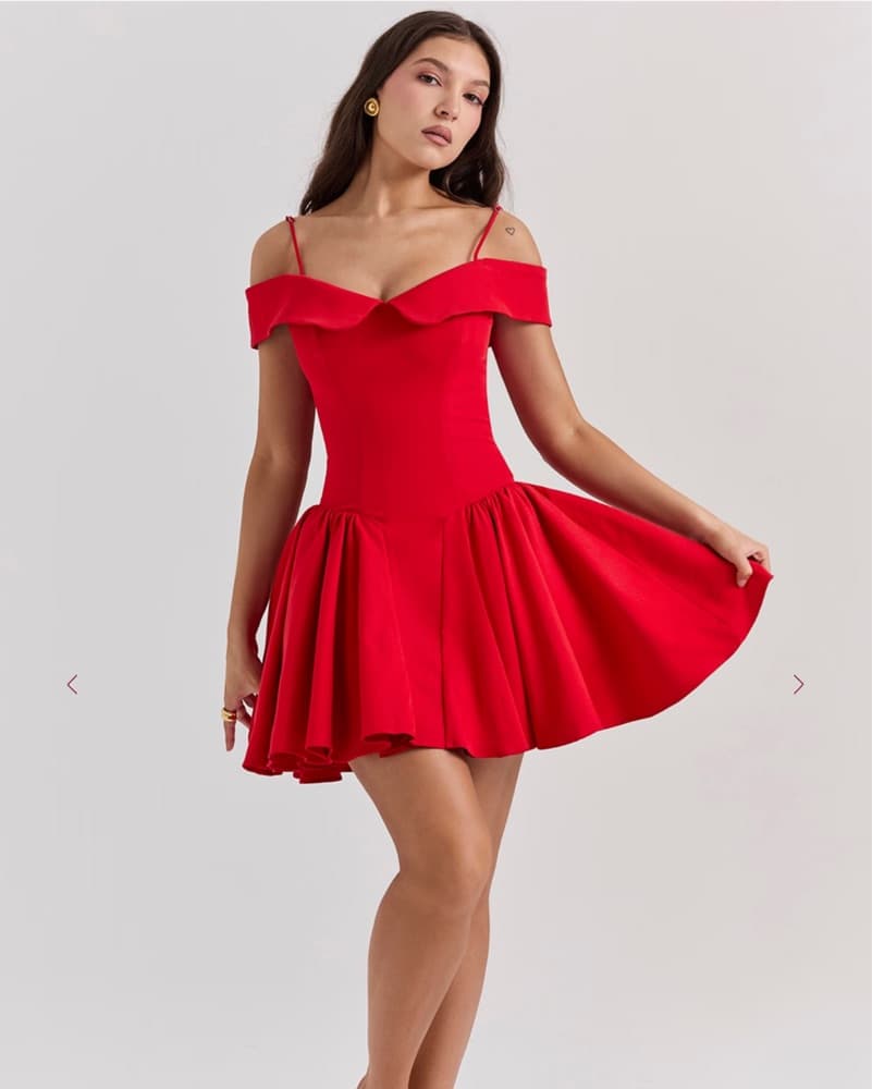 Red Off The Shoulder Cocktail Dress - Image 1