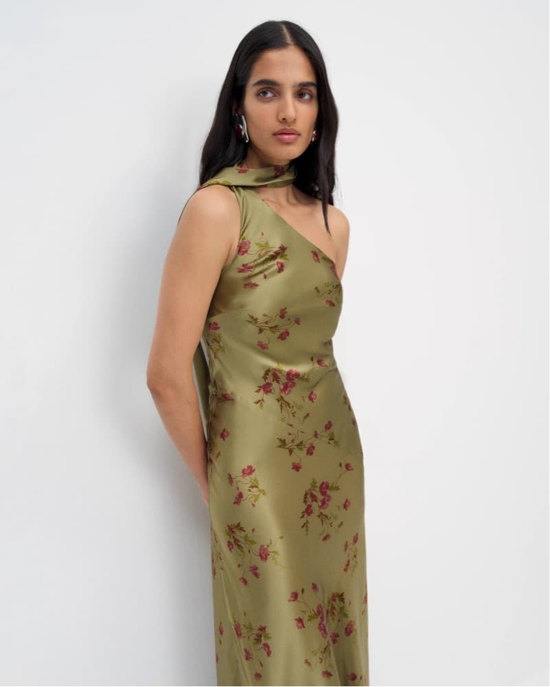 Elegant Olive Floral Maxi Dress - Image 3
