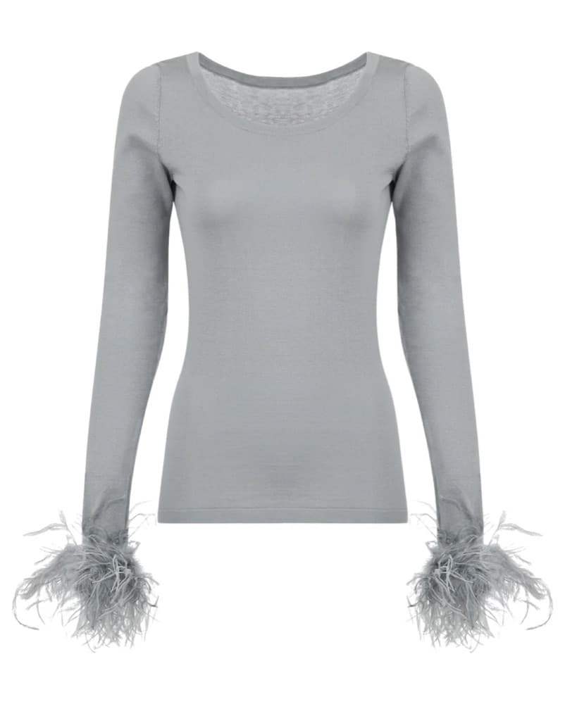 Grey Knit Top With Detachable Feather Cu - Image 1