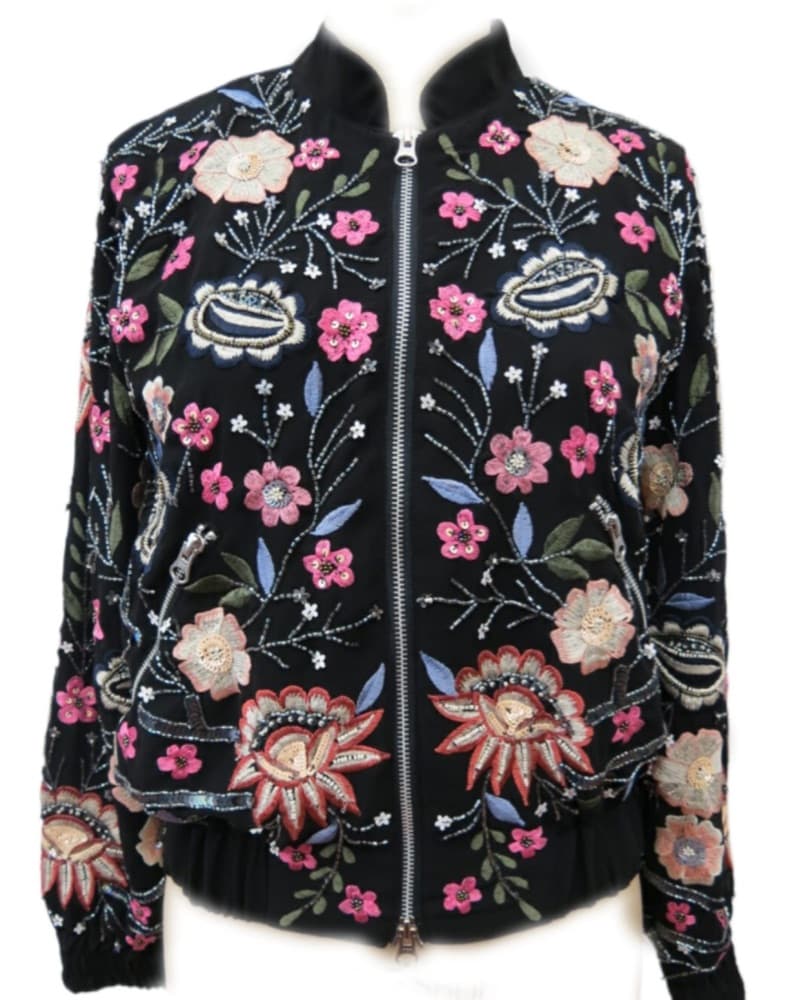 Stunning Floral Embroidered Bomber Jacket - Image 5