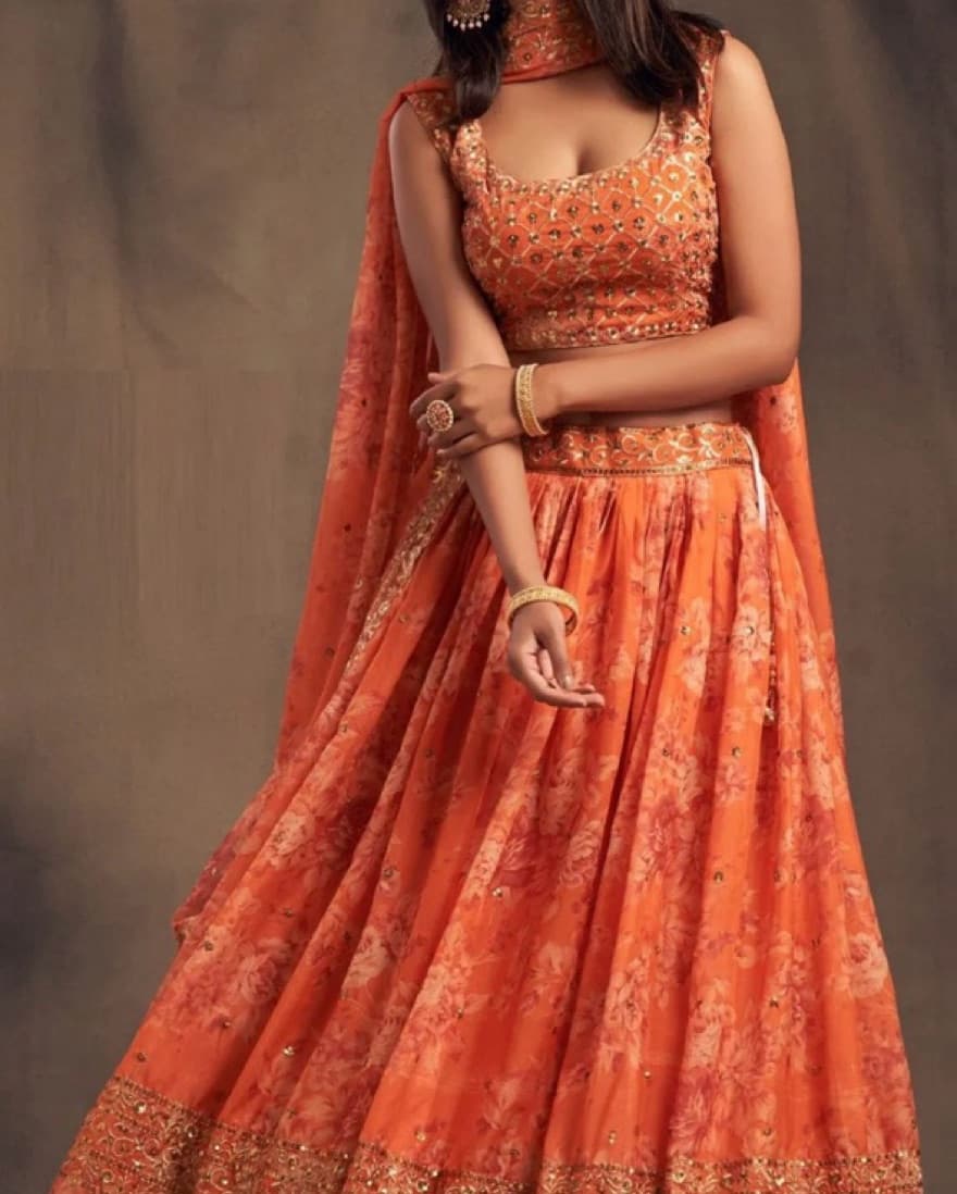 Orange and Gold Lengha - Image 1
