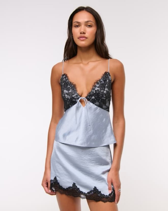 Blue Satin Abercrombie Mini Skirt Set - Image 1