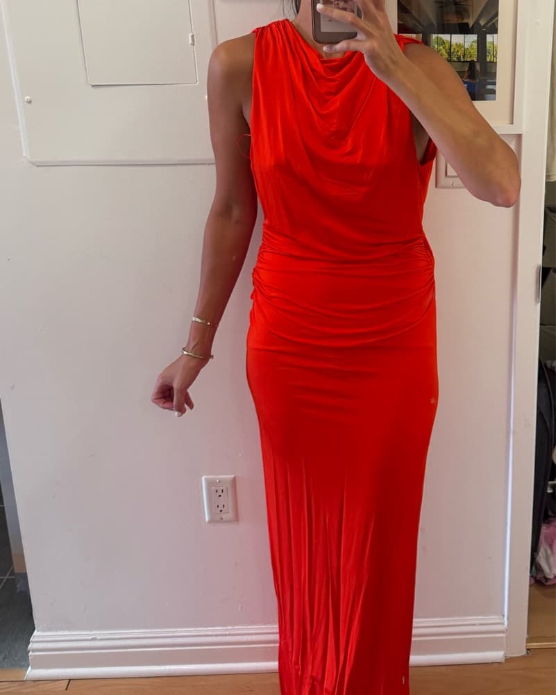 Red Draped Open BackMaxi Dress - Image 4