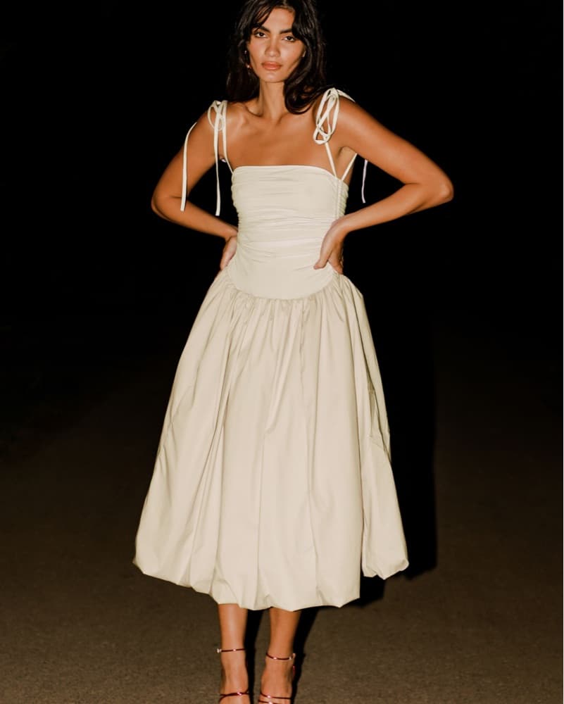 amylynn puffball midi dress in milk - Image 1