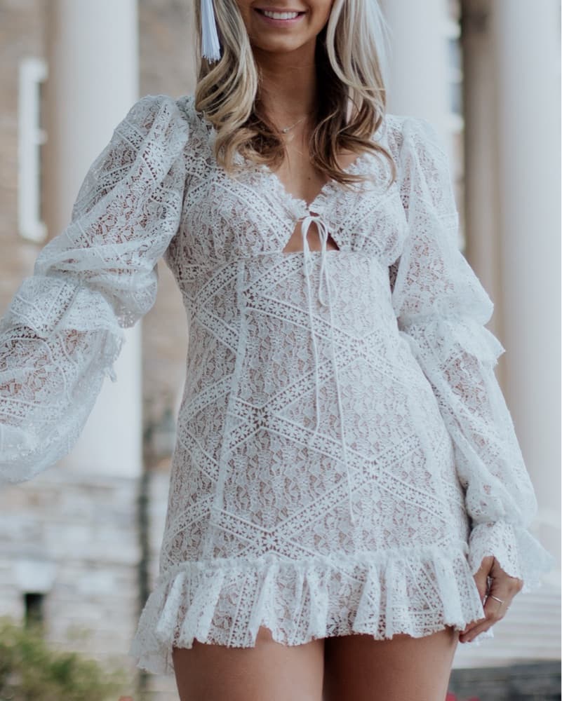 Lace Long Sleeve White Dress - Image 1