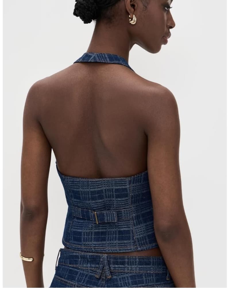 Chic Denim Halter Crop Top and Pants Set - Image 4