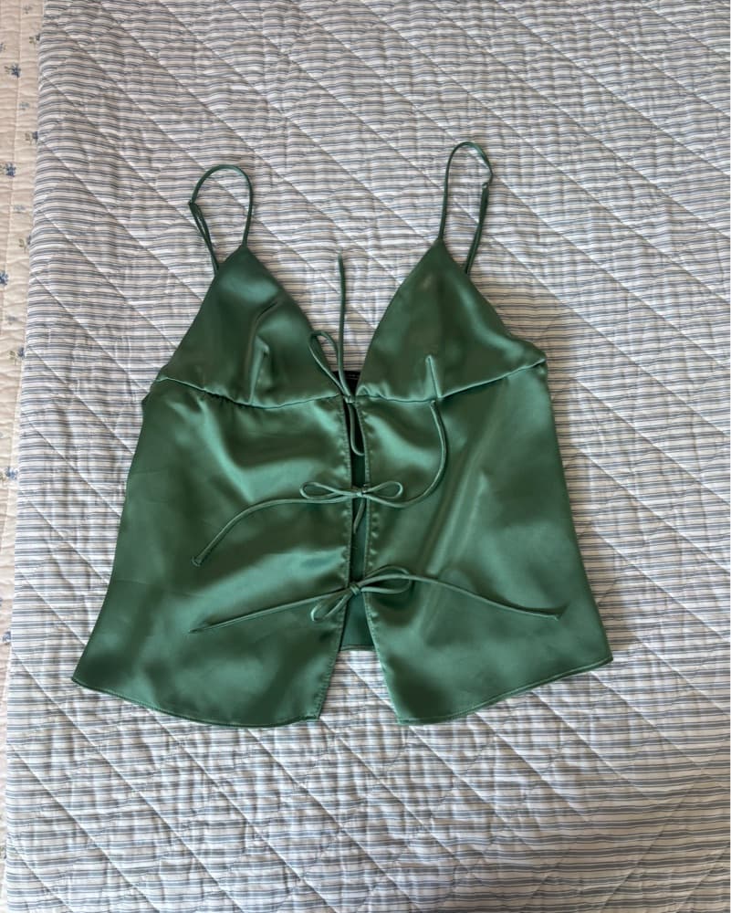 Green Satin Zara Tie Top - Image 2