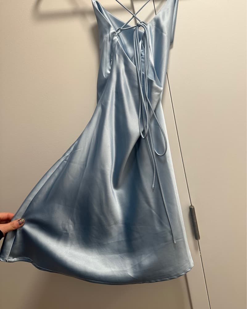 LE LIS Blue Satin Cowl Neck Mini Dress - Image 4