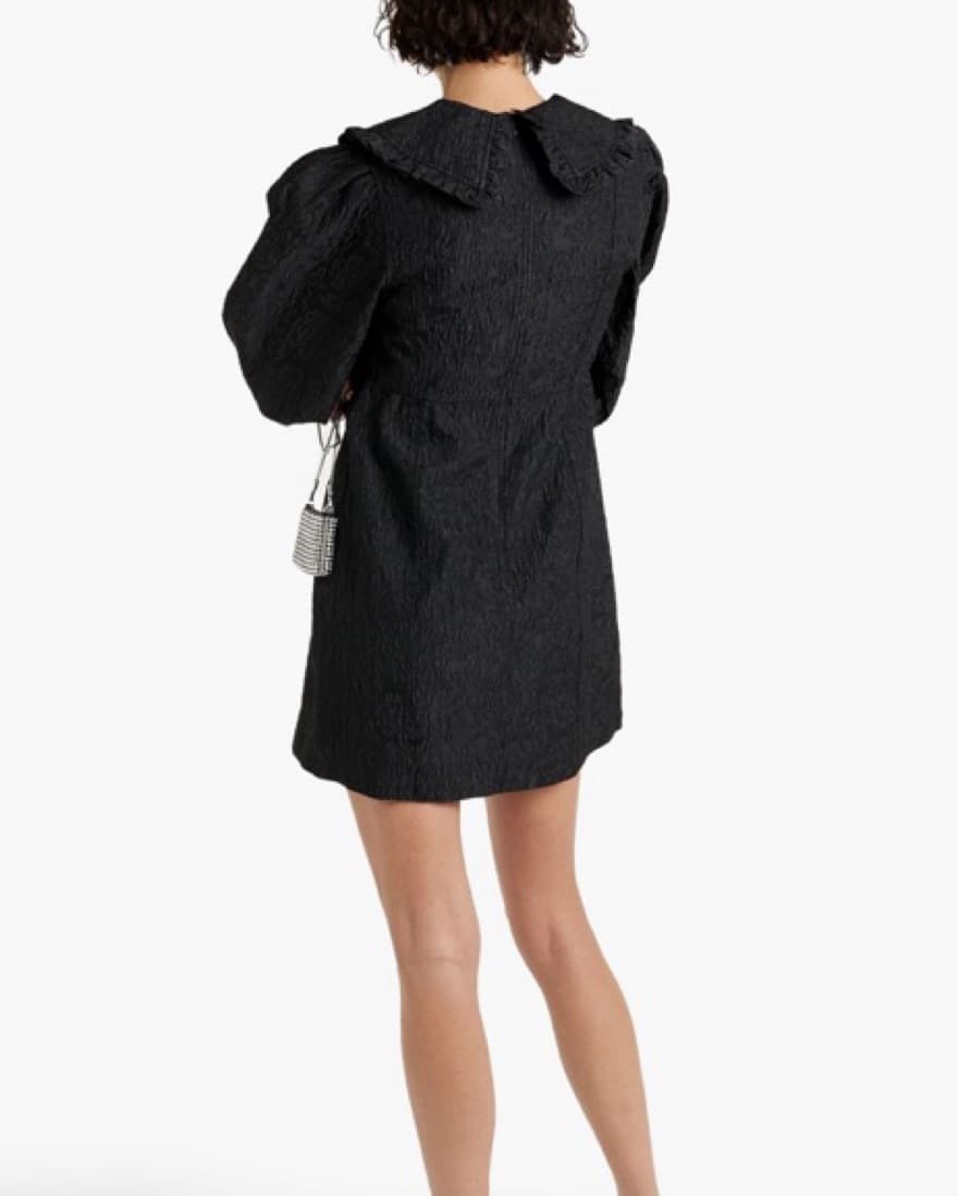 Ganni Ruffled Cloqué Black Mini Dress - Image 3