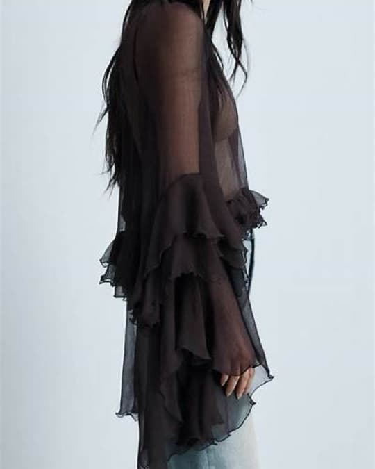 Brown Flowy Chiffon Top - Image 2