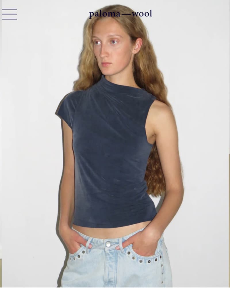 Paloma Wool Elvira Asymmetric Blue Short Sleeve Top - Image 1