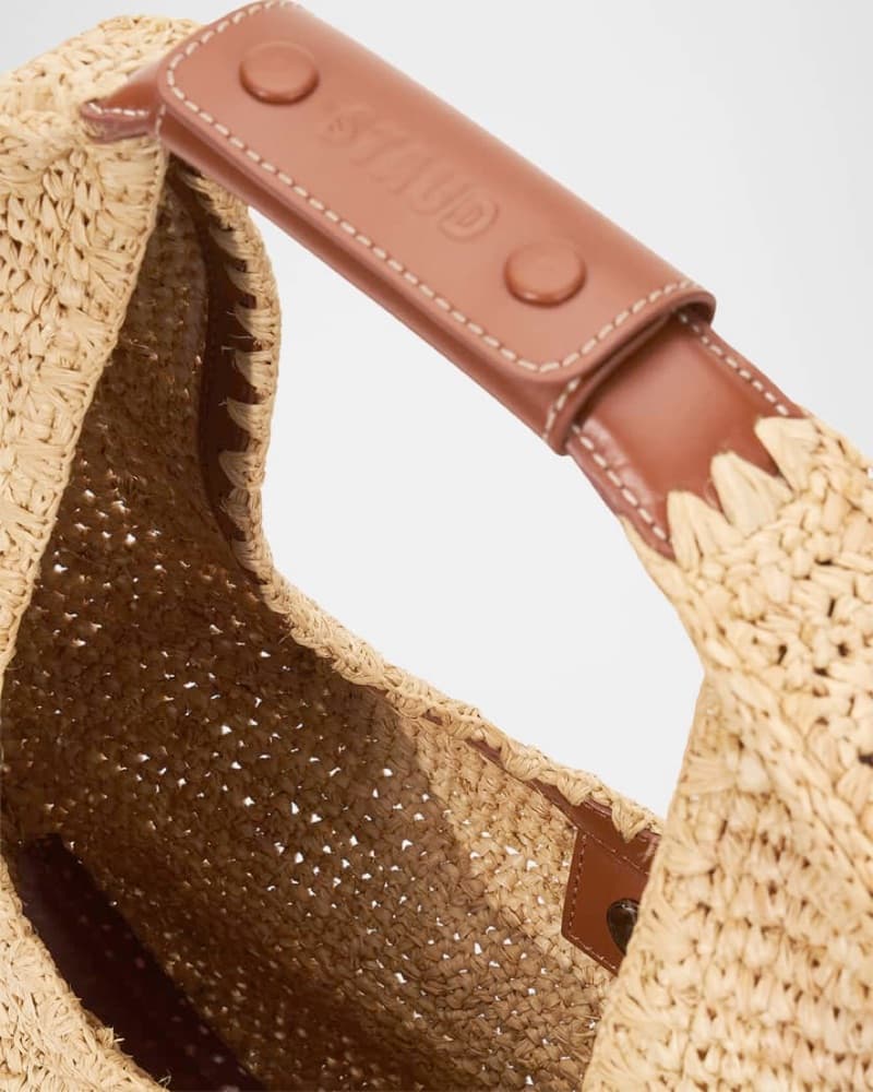 STAUD Moon Raffia & Leather Shoulder Bag - Image 3
