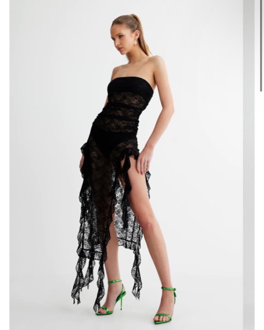 Lace Ruffle Strapless Dress - Image 2