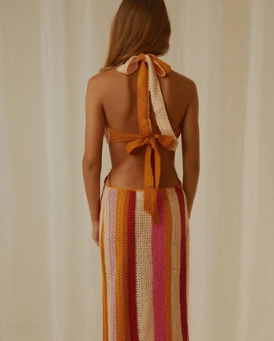 Crochet Maxi Dress - BLUE - Image 3