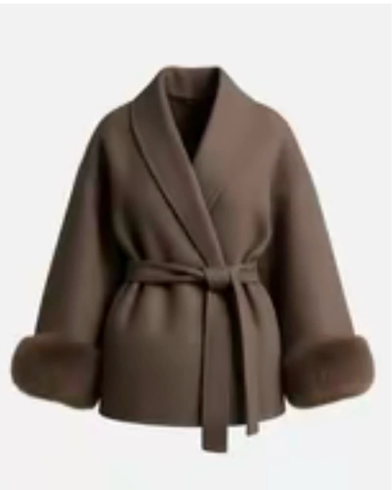 Brown Faux Fur Tie Jacket - Image 2