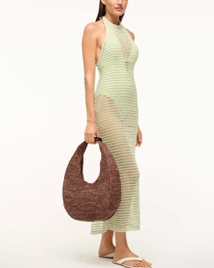 STAUD LARGE RAFFIA MOON BAG MAHOGONY - Image 1