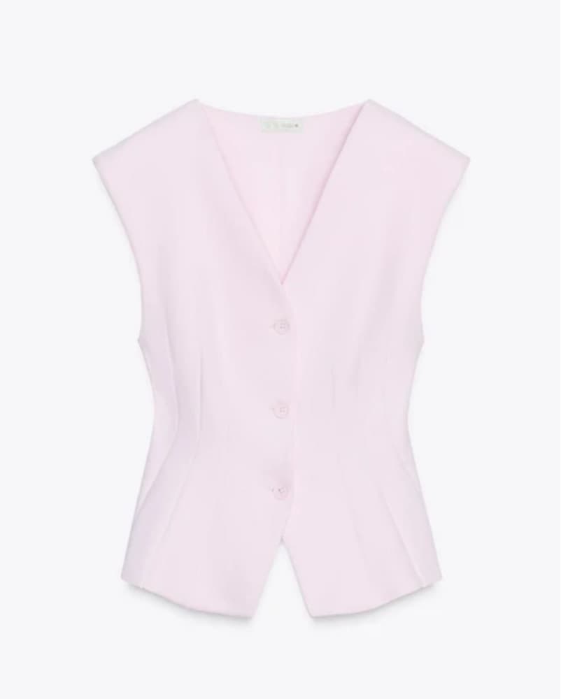 Zara Elegant Pink Sleeveless Blazer - Image 4
