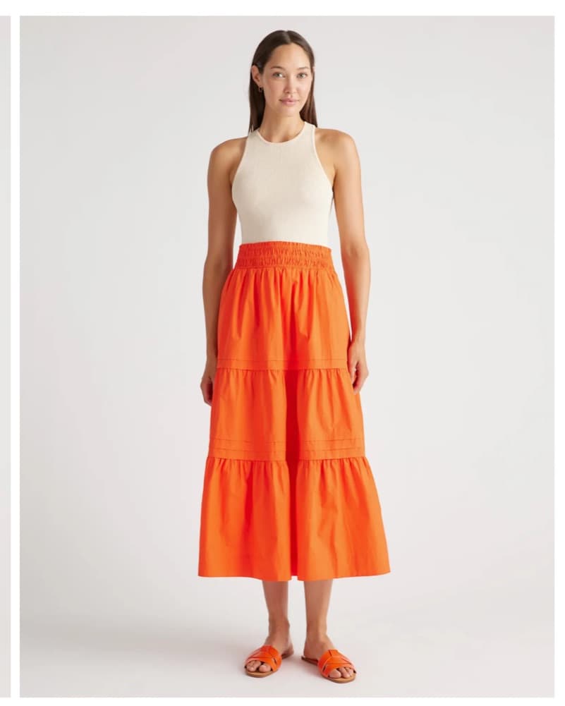 Vibrant Tiered Orange Midi Skirt - Image 1