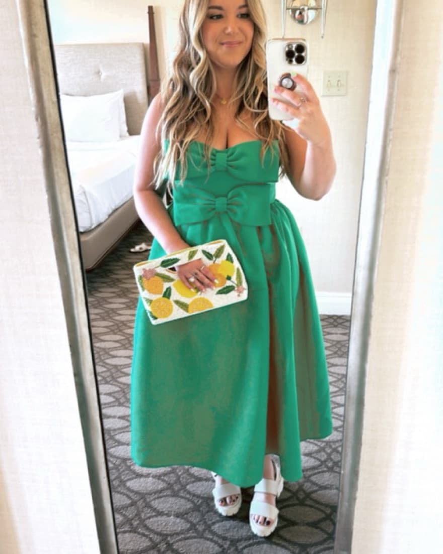 Charming Green Bow Midi Dress - Image 1