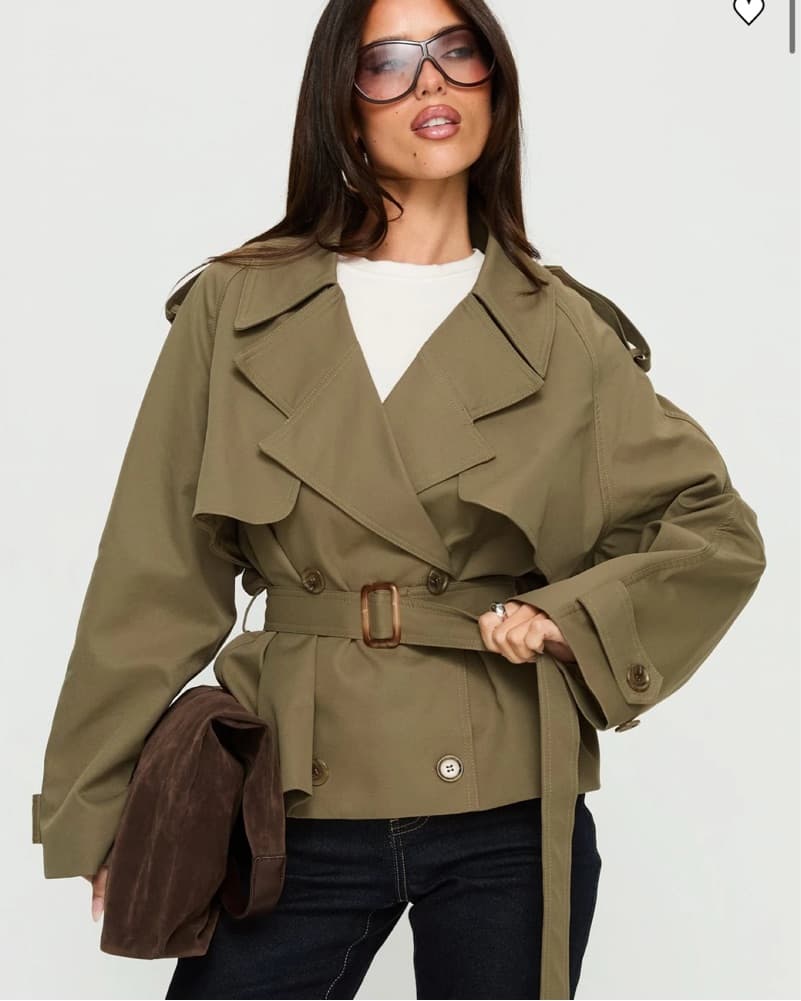 Princess Polly Eldora Trench Coat Green - Image 2