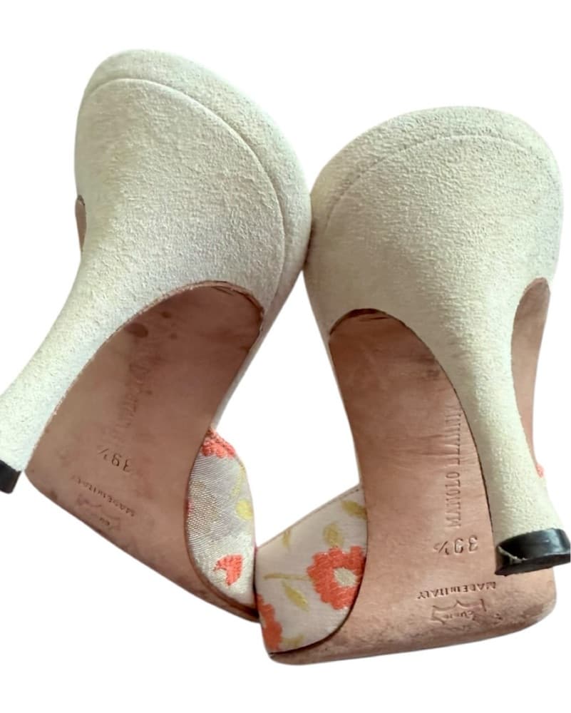 Floral Manolo Blahnik Kitten Heels - Image 5