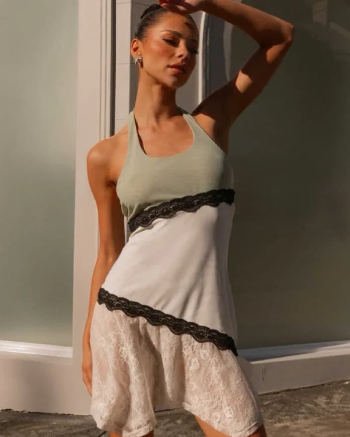 Elegant Lace Trim Halter Dress - Image 1
