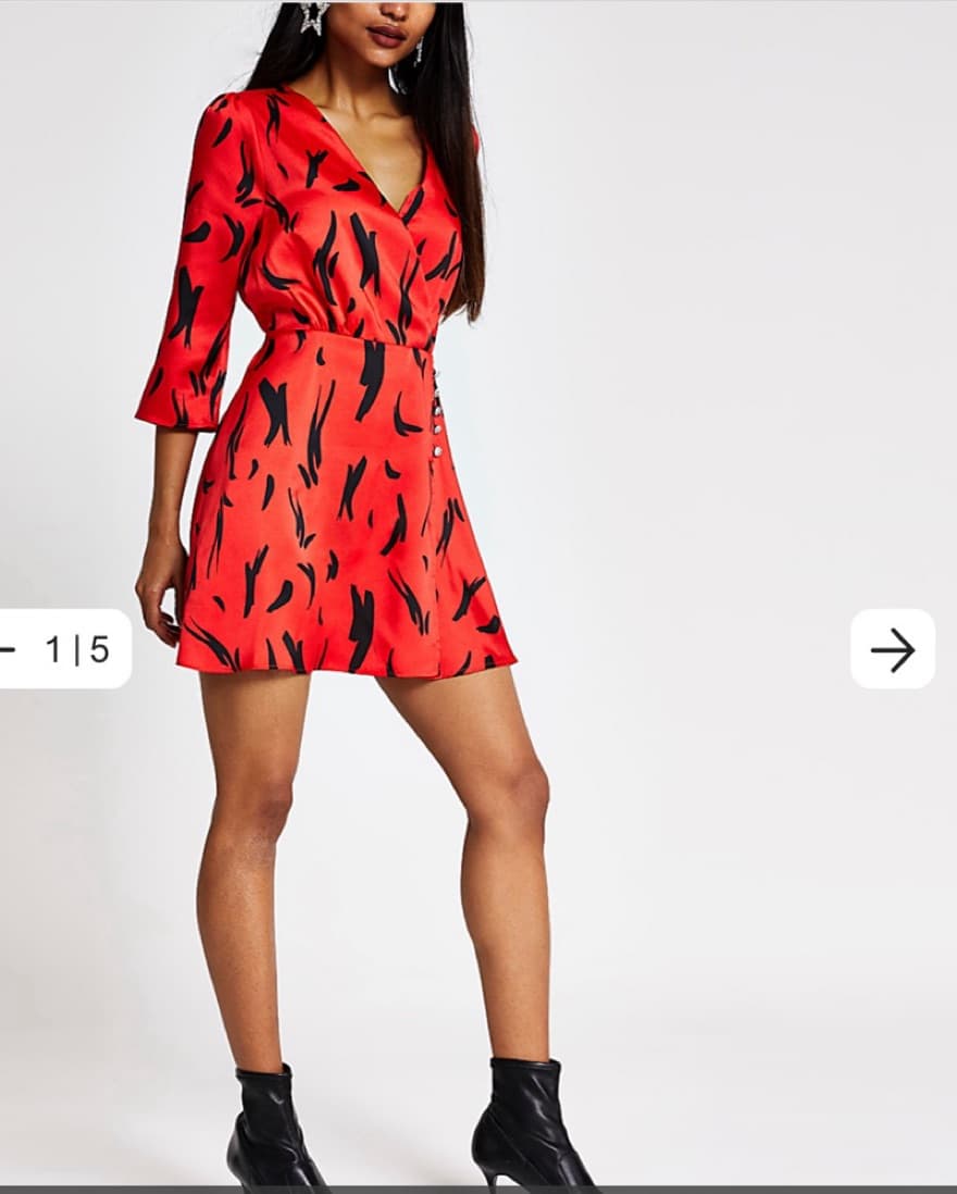 Petite Red Print Long Sleeve Wrap Mini   - Image 1