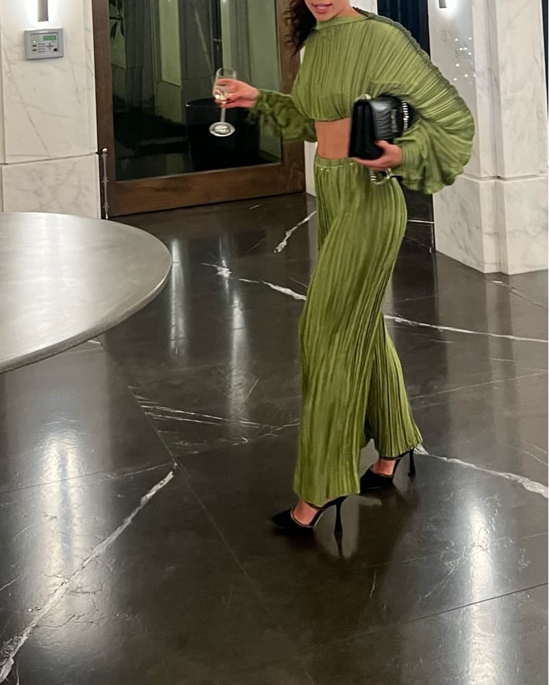 Cult Gaia Green Pleat Ruffle Sleeve Set - Image 2