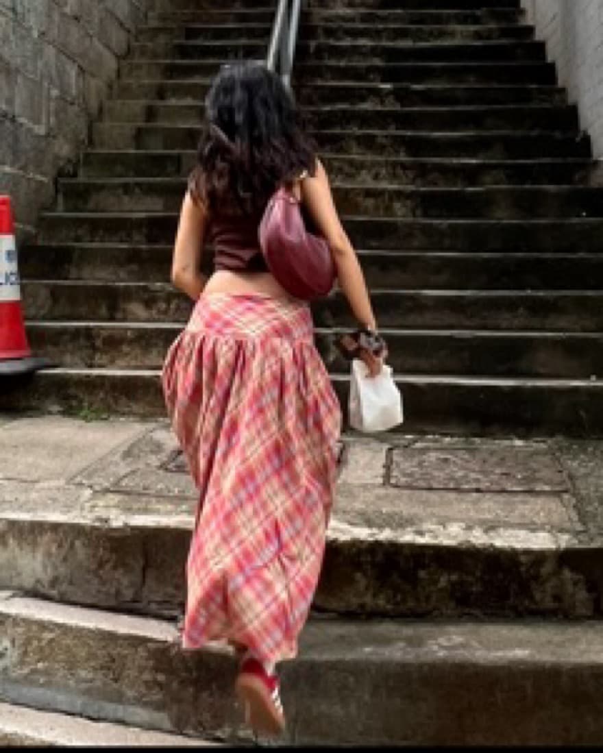 Red drop waist plaid maxi skirt - Image 3