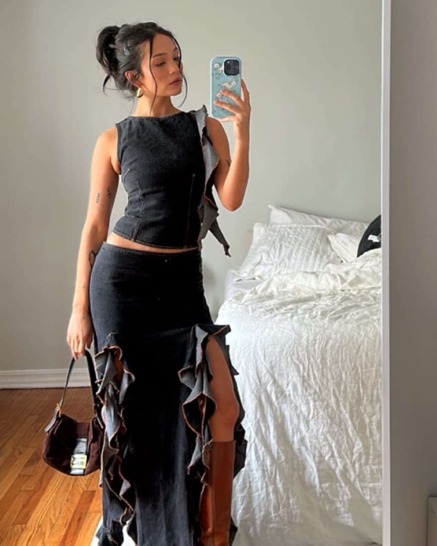 Denim Ruffle Skirt Set - Image 2
