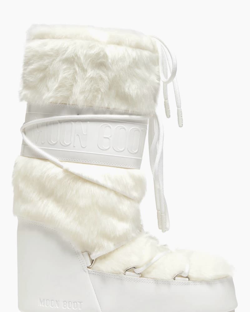 Moon Boots White Faux Fur Furry Tall  - Image 1