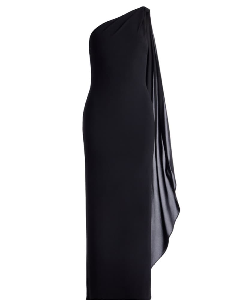 Black One Shoulder Dress With Cape - Image 1