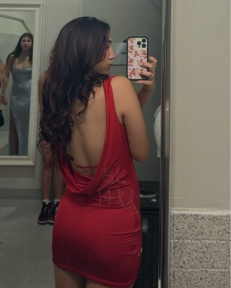 Red cowl mini dress with open back - Image 3