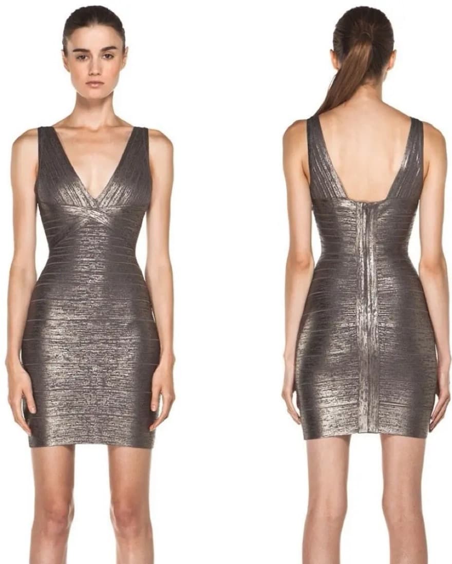 Herve Leger Gunmetal Silver Dress - Image 3