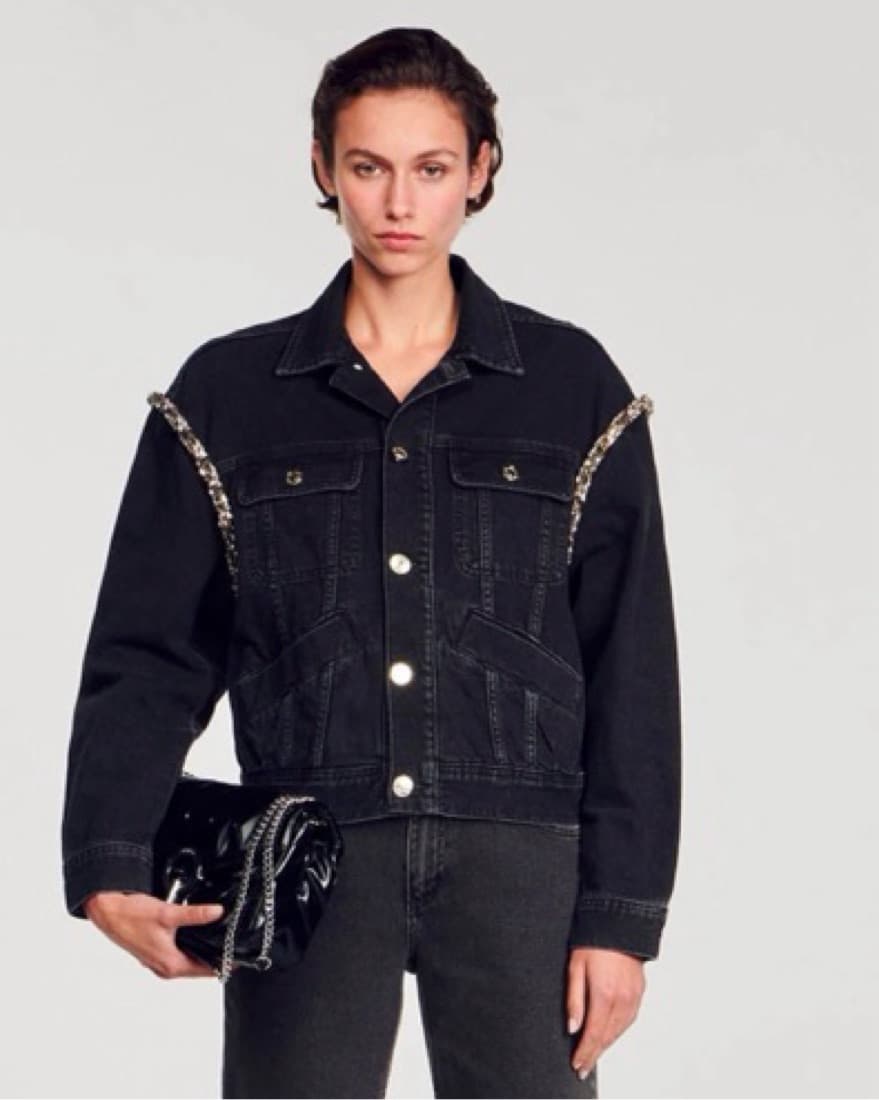 Sandro Denim Jacket with Rhinestone Trim - Image 1