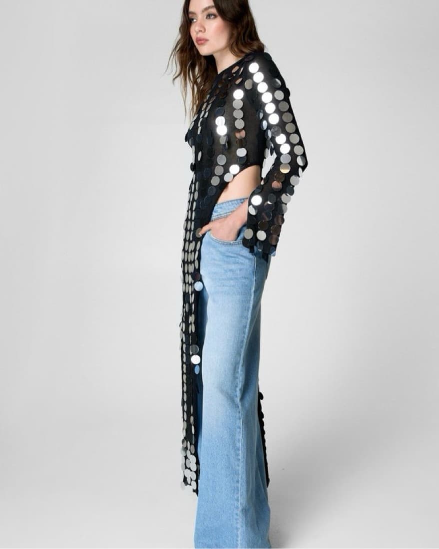 Disc Sequin Split Sheer Knit Maxi Top  - Image 3