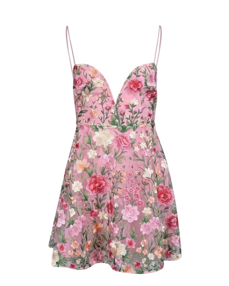 For Love & Lemons Pink Floral Mini Dress - Image 1