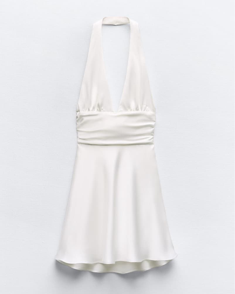 Zara White Halter Silk Mini Dress - Image 2