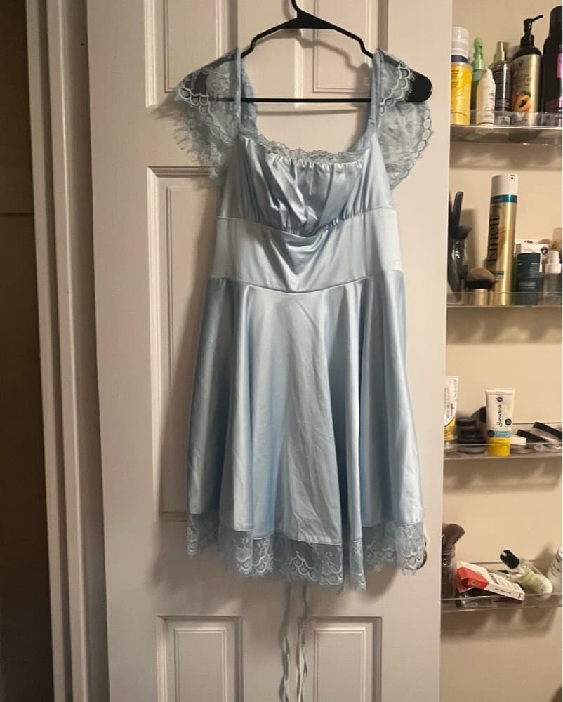 ENYMIN Baby Blue Satin Mini Dress - Image 3