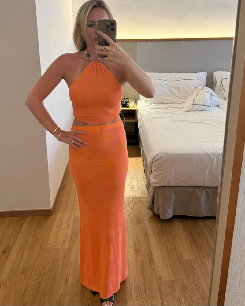 Shimmer Orange Halter Top And Skirt Set - Image 5