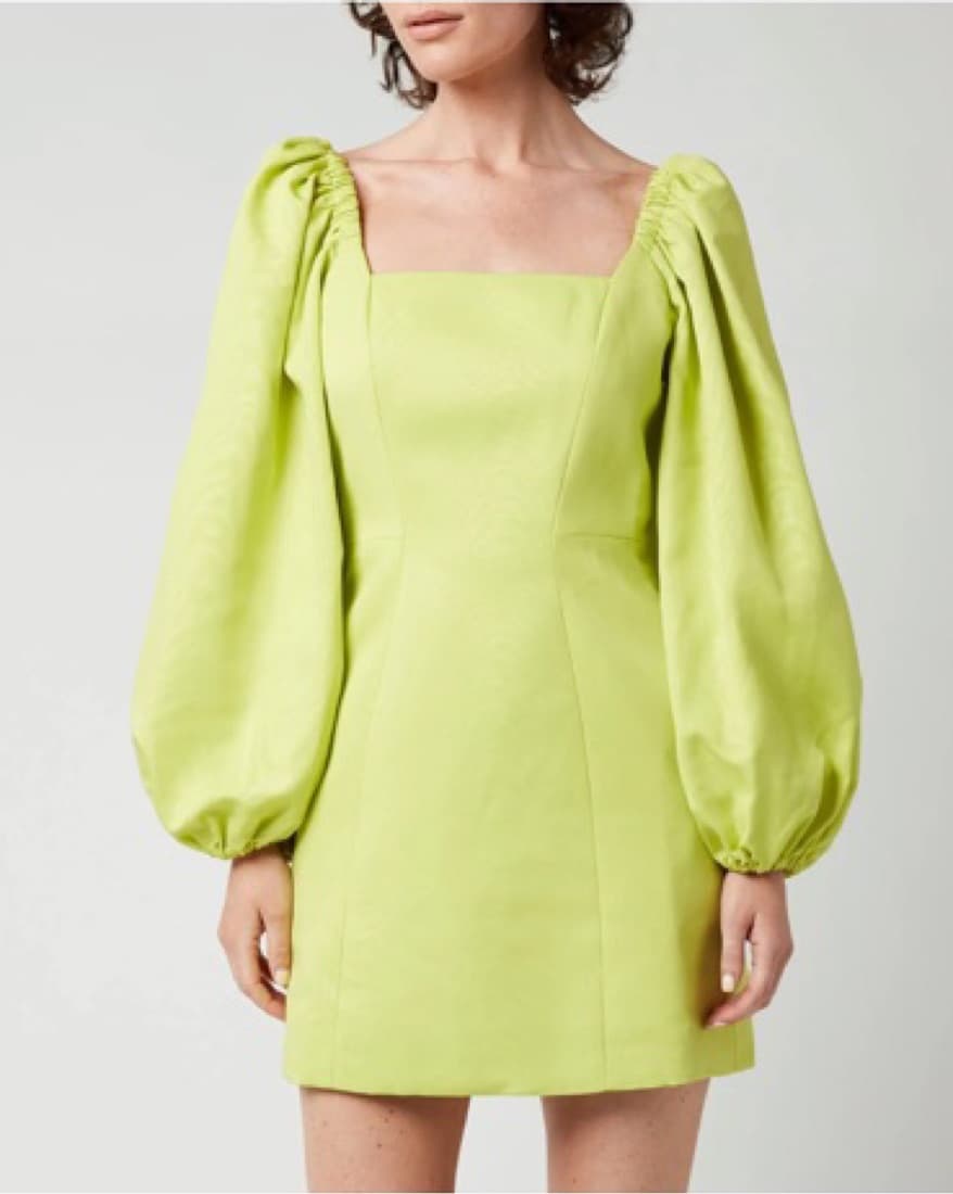 Pale lime dress with exaggerated sleeve - Image 2